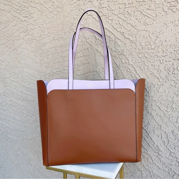 KATE SPADE Two Tone Gingerbread Brown & Lilac Leather Magnolia Street Tote Bag
